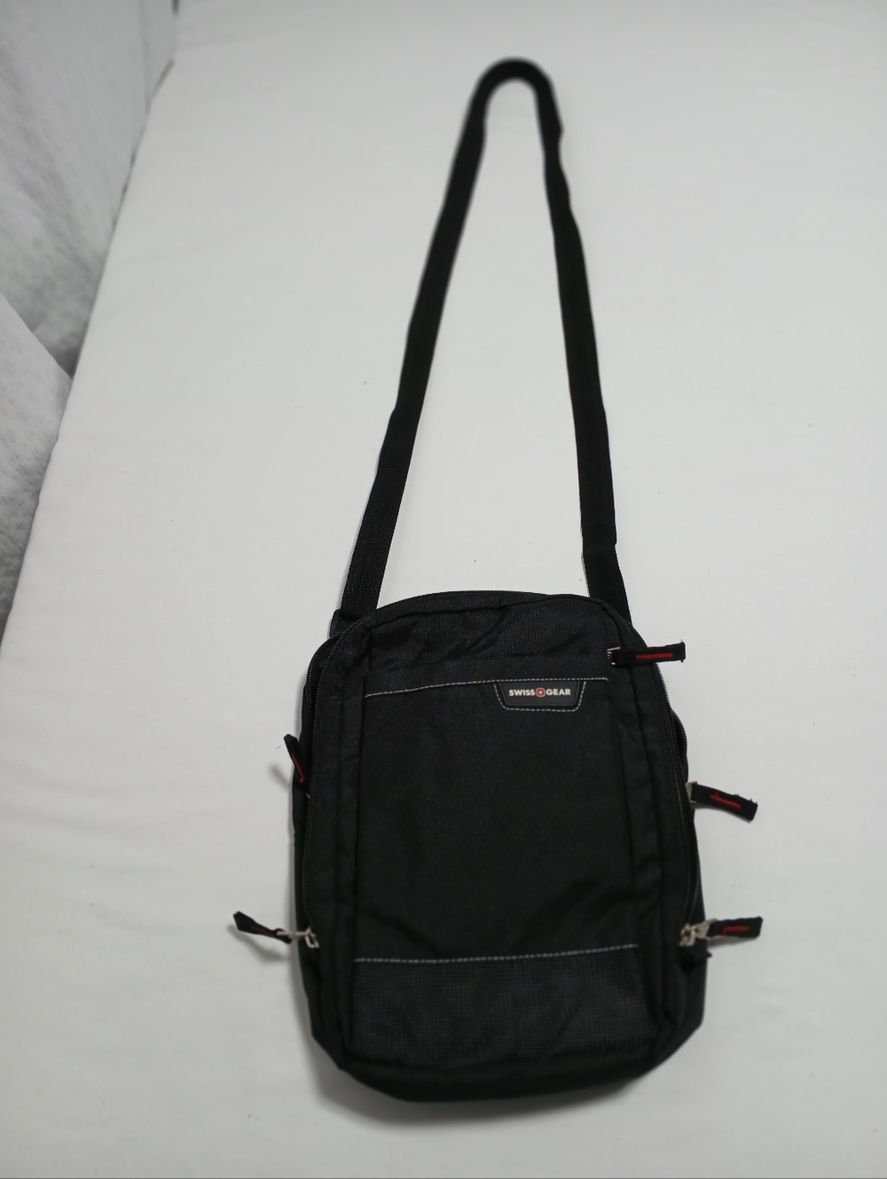 SwissGear Black Messenger Sling Bag with Red Trim